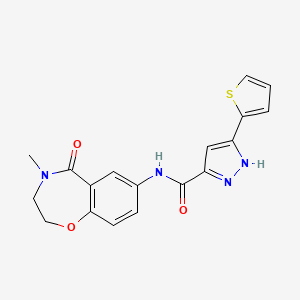 molecular formula C18H16N4O3S B2485528 N-(4-methyl-5-oxo-2,3,4,5-tetrahydro-1,4-benzoxazepin-7-yl)-3-(thiophen-2-yl)-1H-pyrazole-5-carboxamide CAS No. 1322788-63-5
