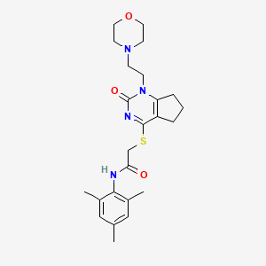 molecular formula C24H32N4O3S B2485602 2-({1-[2-(morpholin-4-yl)ethyl]-2-oxo-1H,2H,5H,6H,7H-cyclopenta[d]pyrimidin-4-yl}sulfanyl)-N-(2,4,6-trimethylphenyl)acetamide CAS No. 898444-71-8