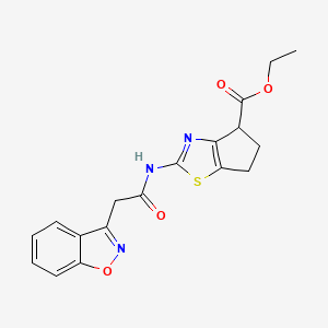 molecular formula C18H17N3O4S B2485665 ethyl 2-(2-(benzo[d]isoxazol-3-yl)acetamido)-5,6-dihydro-4H-cyclopenta[d]thiazole-4-carboxylate CAS No. 1207050-34-7