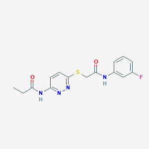 molecular formula C15H15FN4O2S B2485679 N-[6-({[(3-fluorophenyl)carbamoyl]methyl}sulfanyl)pyridazin-3-yl]propanamide CAS No. 1021026-13-0