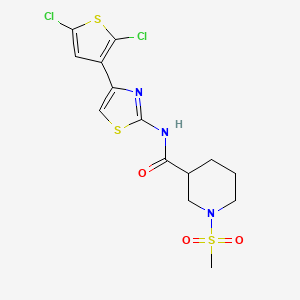 molecular formula C14H15Cl2N3O3S3 B2485697 N-(4-(2,5-dichlorothiophen-3-yl)thiazol-2-yl)-1-(methylsulfonyl)piperidine-3-carboxamide CAS No. 1060211-62-2