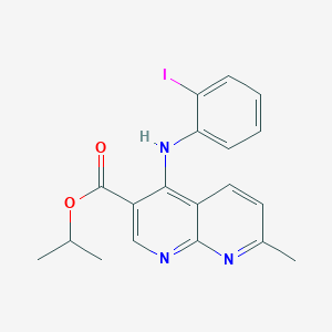 molecular formula C19H18IN3O2 B2485702 propan-2-yl 4-[(2-iodophenyl)amino]-7-methyl-1,8-naphthyridine-3-carboxylate CAS No. 1251626-29-5