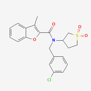 molecular formula C21H20ClNO4S B2485718 N-(3-chlorobenzyl)-N-(1,1-dioxidotetrahydrothiophen-3-yl)-3-methylbenzofuran-2-carboxamide CAS No. 573708-84-6