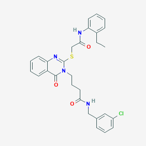 molecular formula C29H29ClN4O3S B2485720 N-[(3-chlorophenyl)methyl]-4-[2-({[(2-ethylphenyl)carbamoyl]methyl}sulfanyl)-4-oxo-3,4-dihydroquinazolin-3-yl]butanamide CAS No. 451464-91-8