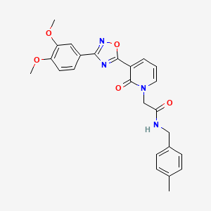 molecular formula C25H24N4O5 B2485731 2-{3-[3-(3,4-dimethoxyphenyl)-1,2,4-oxadiazol-5-yl]-2-oxo-1,2-dihydropyridin-1-yl}-N-[(4-methylphenyl)methyl]acetamide CAS No. 1357746-64-5