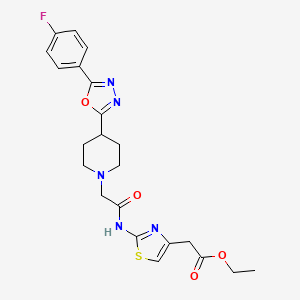 molecular formula C22H24FN5O4S B2485735 Ethyl 2-(2-(2-(4-(5-(4-fluorophenyl)-1,3,4-oxadiazol-2-yl)piperidin-1-yl)acetamido)thiazol-4-yl)acetate CAS No. 1323640-73-8