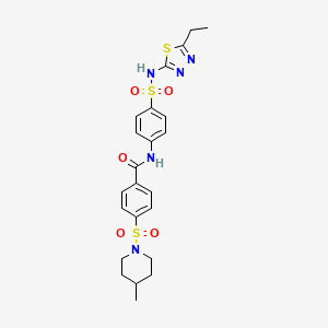 molecular formula C23H27N5O5S3 B2485744 N-(4-(N-(5-ethyl-1,3,4-thiadiazol-2-yl)sulfamoyl)phenyl)-4-((4-methylpiperidin-1-yl)sulfonyl)benzamide CAS No. 457651-88-6