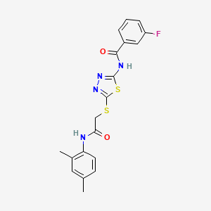 molecular formula C19H17FN4O2S2 B2485775 N-[5-[2-(2,4-dimethylanilino)-2-oxoethyl]sulfanyl-1,3,4-thiadiazol-2-yl]-3-fluorobenzamide CAS No. 392295-79-3