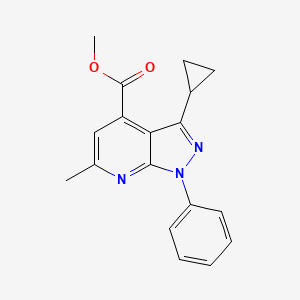 molecular formula C18H17N3O2 B2485785 methyl 3-cyclopropyl-6-methyl-1-phenyl-1H-pyrazolo[3,4-b]pyridine-4-carboxylate CAS No. 834899-91-1