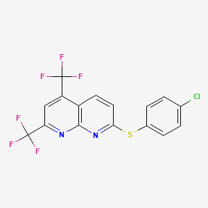 molecular formula C16H7ClF6N2S B2485791 5,7-Bis(trifluoromethyl)[1,8]naphthyridin-2-yl 4-chlorophenyl sulfide CAS No. 241488-33-5