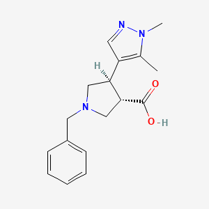 molecular formula C17H21N3O2 B2485795 rac-(3R,4S)-1-benzyl-4-(1,5-dimethyl-1H-pyrazol-4-yl)pyrrolidine-3-carboxylic acid, trans CAS No. 1969288-27-4