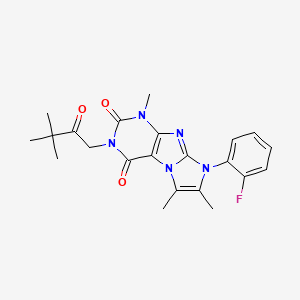 molecular formula C22H24FN5O3 B2485807 3-(3,3-dimethyl-2-oxobutyl)-8-(2-fluorophenyl)-1,6,7-trimethyl-1H,2H,3H,4H,8H-imidazo[1,2-g]purine-2,4-dione CAS No. 878734-09-9