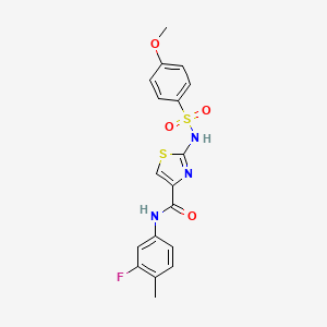 molecular formula C18H16FN3O4S2 B2485828 N-(3-fluoro-4-methylphenyl)-2-(4-methoxybenzenesulfonamido)-1,3-thiazole-4-carboxamide CAS No. 1021030-52-3