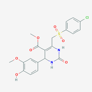 molecular formula C20H19ClN2O7S B2485836 Methyl 6-[(4-chlorobenzenesulfonyl)methyl]-4-(4-hydroxy-3-methoxyphenyl)-2-oxo-1,2,3,4-tetrahydropyrimidine-5-carboxylate CAS No. 899723-53-6
