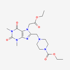 molecular formula C19H28N6O6 B2485855 ethyl 4-{[7-(2-ethoxy-2-oxoethyl)-1,3-dimethyl-2,6-dioxo-2,3,6,7-tetrahydro-1H-purin-8-yl]methyl}piperazine-1-carboxylate CAS No. 851940-56-2