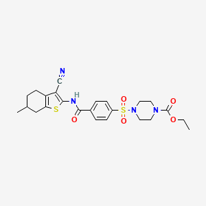 molecular formula C24H28N4O5S2 B2485913 Ethyl 4-((4-((3-cyano-6-methyl-4,5,6,7-tetrahydrobenzo[b]thiophen-2-yl)carbamoyl)phenyl)sulfonyl)piperazine-1-carboxylate CAS No. 398998-87-3