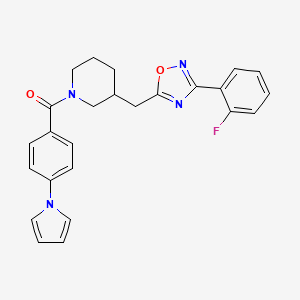 molecular formula C25H23FN4O2 B2485995 (4-(1H-pyrrol-1-yl)phenyl)(3-((3-(2-fluorophenyl)-1,2,4-oxadiazol-5-yl)methyl)piperidin-1-yl)methanone CAS No. 2034282-94-3