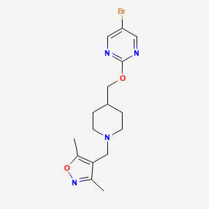 molecular formula C16H21BrN4O2 B2485998 5-Bromo-2-({1-[(3,5-dimethyl-1,2-oxazol-4-yl)methyl]piperidin-4-yl}methoxy)pyrimidine CAS No. 2379989-18-9