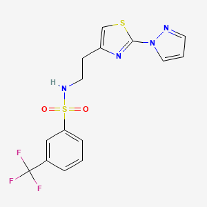 molecular formula C15H13F3N4O2S2 B2486022 N-(2-(2-(1H-pyrazol-1-yl)thiazol-4-yl)ethyl)-3-(trifluoromethyl)benzenesulfonamide CAS No. 1428372-33-1