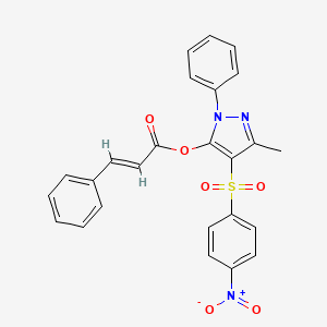 molecular formula C25H19N3O6S B2486023 3-methyl-4-(4-nitrobenzenesulfonyl)-1-phenyl-1H-pyrazol-5-yl (2E)-3-phenylprop-2-enoate CAS No. 851093-72-6
