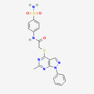 molecular formula C20H18N6O3S2 B2486029 2-((6-methyl-1-phenyl-1H-pyrazolo[3,4-d]pyrimidin-4-yl)thio)-N-(4-sulfamoylphenyl)acetamide CAS No. 305342-27-2