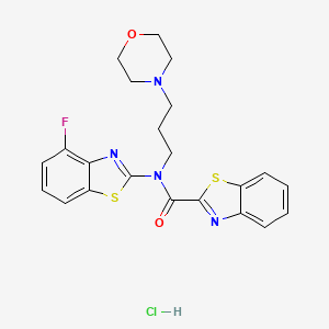 molecular formula C22H22ClFN4O2S2 B2486088 N-(4-FLUORO-1,3-BENZOTHIAZOL-2-YL)-N-[3-(MORPHOLIN-4-YL)PROPYL]-1,3-BENZOTHIAZOLE-2-CARBOXAMIDE HYDROCHLORIDE CAS No. 1217057-73-2