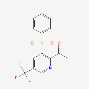 molecular formula C14H10F3NO3S B2486090 1-[3-(Benzenesulfonyl)-5-(trifluoromethyl)pyridin-2-yl]ethan-1-one CAS No. 1400872-31-2