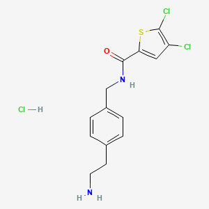 molecular formula C14H15Cl3N2OS B2486106 N-[[4-(2-Aminoethyl)phenyl]methyl]-4,5-dichlorothiophene-2-carboxamide;hydrochloride CAS No. 2418714-11-9