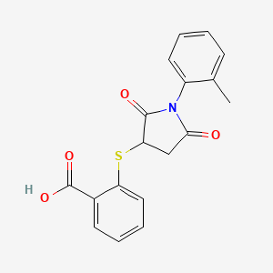 B2486127 2-{[1-(2-Methylphenyl)-2,5-dioxopyrrolidin-3-yl]sulfanyl}benzoic acid CAS No. 301683-43-2