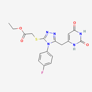 molecular formula C17H16FN5O4S B2486129 ethyl 2-[[5-[(2,4-dioxo-1H-pyrimidin-6-yl)methyl]-4-(4-fluorophenyl)-1,2,4-triazol-3-yl]sulfanyl]acetate CAS No. 852154-54-2