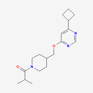 molecular formula C18H27N3O2 B2486192 1-[4-[(6-Cyclobutylpyrimidin-4-yl)oxymethyl]piperidin-1-yl]-2-methylpropan-1-one CAS No. 2379972-13-9