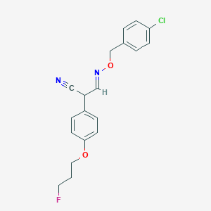 molecular formula C19H18ClFN2O2 B2486237 (3E)-3-{[(4-chlorophenyl)methoxy]imino}-2-[4-(3-fluoropropoxy)phenyl]propanenitrile CAS No. 477889-17-1