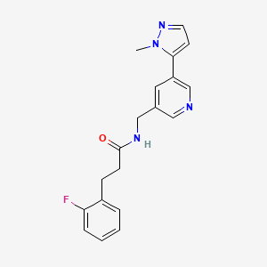 molecular formula C19H19FN4O B2486245 3-(2-fluorophenyl)-N-((5-(1-methyl-1H-pyrazol-5-yl)pyridin-3-yl)methyl)propanamide CAS No. 2034559-34-5