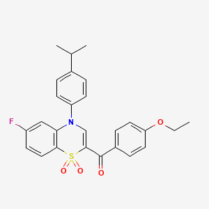 molecular formula C26H24FNO4S B2486257 (4-ethoxyphenyl)[6-fluoro-4-(4-isopropylphenyl)-1,1-dioxido-4H-1,4-benzothiazin-2-yl]methanone CAS No. 1114657-94-1