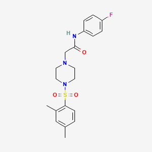 molecular formula C20H24FN3O3S B2486262 2-(4-(2,4-二甲基苯基磺酰基)哌嗪-1-基)-N-(4-氟苯基)乙酰胺 CAS No. 706774-63-2