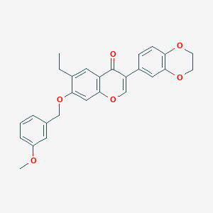molecular formula C27H24O6 B2486264 3-(2,3-dihydrobenzo[b][1,4]dioxin-6-yl)-6-ethyl-7-((3-methoxybenzyl)oxy)-4H-chromen-4-one CAS No. 610751-64-9