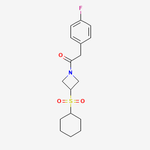 molecular formula C17H22FNO3S B2486284 1-(3-(环己磺酰)氮杂丙环-1-基)-2-(4-氟苯基)乙酮 CAS No. 1705296-70-3