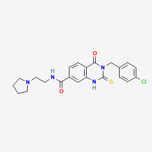 molecular formula C22H23ClN4O2S B2486285 3-[(4-chlorophenyl)methyl]-4-oxo-N-(2-pyrrolidin-1-ylethyl)-2-sulfanylidene-1H-quinazoline-7-carboxamide CAS No. 422283-45-2