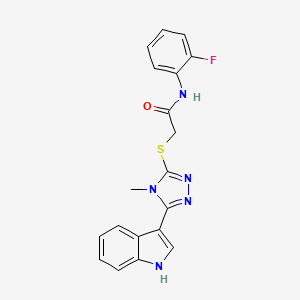 molecular formula C19H16FN5OS B2486286 2-((5-(1H-indol-3-yl)-4-methyl-4H-1,2,4-triazol-3-yl)thio)-N-(2-fluorophenyl)acetamide CAS No. 852142-84-8