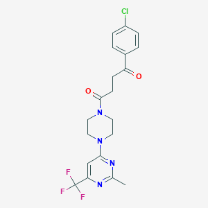 B2486305 1-(4-Chlorophenyl)-4-(4-(2-methyl-6-(trifluoromethyl)pyrimidin-4-yl)piperazin-1-yl)butane-1,4-dione CAS No. 2034264-65-6