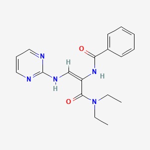 molecular formula C18H21N5O2 B2486313 N-[1-[(diethylamino)carbonyl]-2-(2-pyrimidinylamino)vinyl]benzenecarboxamide CAS No. 339010-32-1