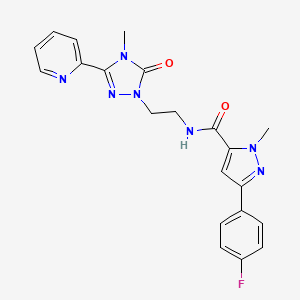 molecular formula C21H20FN7O2 B2486316 3-(4-fluorophenyl)-1-methyl-N-(2-(4-methyl-5-oxo-3-(pyridin-2-yl)-4,5-dihydro-1H-1,2,4-triazol-1-yl)ethyl)-1H-pyrazole-5-carboxamide CAS No. 1396687-27-6