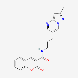 molecular formula C20H18N4O3 B2486317 N-(3-(2-甲基吡唑[1,5-a]嘧啶-6-基)丙基)-2-氧代-2H-香豆素-3-甲酰胺 CAS No. 1796945-98-6