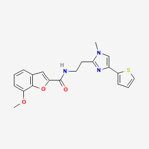 B2486318 7-methoxy-N-(2-(1-methyl-4-(thiophen-2-yl)-1H-imidazol-2-yl)ethyl)benzofuran-2-carboxamide CAS No. 1396758-12-5