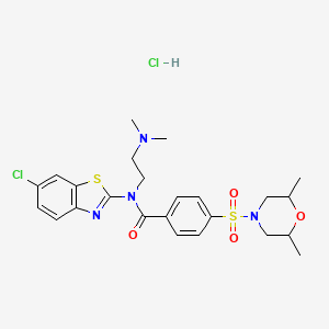 molecular formula C24H30Cl2N4O4S2 B2486324 N-(6-chloro-1,3-benzothiazol-2-yl)-N-[2-(dimethylamino)ethyl]-4-[(2,6-dimethylmorpholin-4-yl)sulfonyl]benzamide hydrochloride CAS No. 1321760-24-0