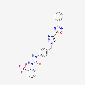 molecular formula C27H21F3N6O2 B2486325 1-(4-((4-(3-(对甲苯基)-1,2,4-噁二唑-5-基)-1H-咪唑-1-基)甲基)苯基)-3-(2-(三氟甲基)苯基)脲 CAS No. 1357831-49-2