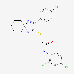 molecular formula C22H20Cl3N3OS B2486343 2-{[3-(4-CHLOROPHENYL)-1,4-DIAZASPIRO[4.5]DECA-1,3-DIEN-2-YL]SULFANYL}-N-(2,4-DICHLOROPHENYL)ACETAMIDE CAS No. 899935-02-5