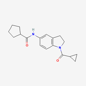 molecular formula C18H22N2O2 B2486356 N-(1-(cyclopropanecarbonyl)indolin-5-yl)cyclopentanecarboxamide CAS No. 1049562-46-0