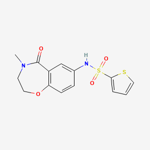 molecular formula C14H14N2O4S2 B2486365 N-(4-methyl-5-oxo-2,3,4,5-tetrahydrobenzo[f][1,4]oxazepin-7-yl)thiophene-2-sulfonamide CAS No. 922081-63-8