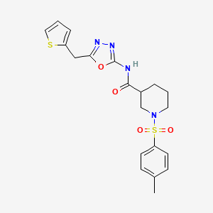 molecular formula C20H22N4O4S2 B2486447 N-(5-(thiophen-2-ylmethyl)-1,3,4-oxadiazol-2-yl)-1-tosylpiperidine-3-carboxamide CAS No. 1049244-61-2